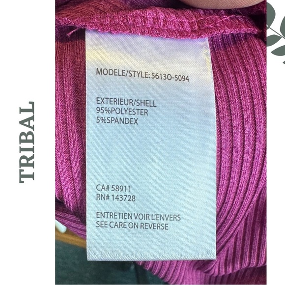 Tribal Pop Over Funnel Neck Long Sleeve Drop Shouler Ribbed Magenta Size Small - Picture 11 of 12